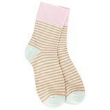 World’s Softest Socks in taupe stripe with mint heel and toe and pastel pink trim