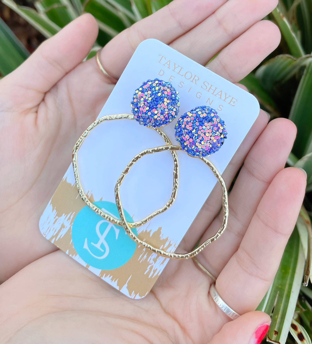 Lavender Glitter Top Hoops