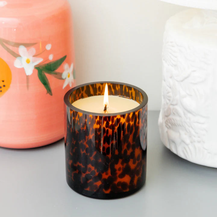 Sweet Grace brown tortoise patterned glass vessel candle