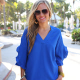 Royal Blue Amy Ruffle Sleeve Top