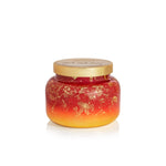 19oz Capri Blue Apple Cider Social Glimmer Candle in cranberry red and gold.
