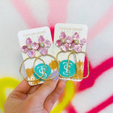 Jenna Pink Sequin Flower Hoop Earrings