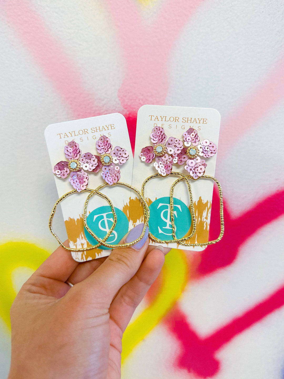 Jenna Pink Sequin Flower Hoop Earrings