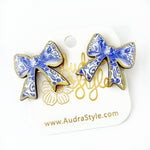 Blue & White Bow Studs