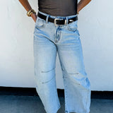 Light Wash Denim Barrel Jeans