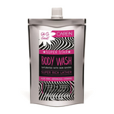 A 3 oz travel-sized pouch of "Flirt" body wash