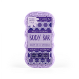 A purple, soap-infused sponge.