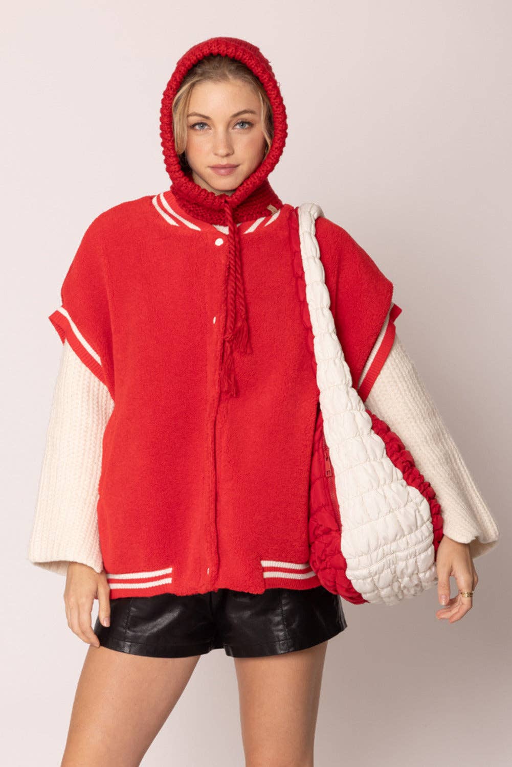 Red Ivory Quilted Puffer Bag