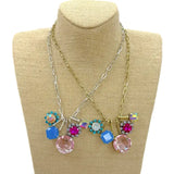 Pink & Blue Multi Charm Necklace