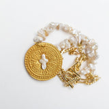 Paperclip Chain & Pearls with Cross Necklace