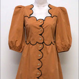 Camel Scalloped Hem Dress