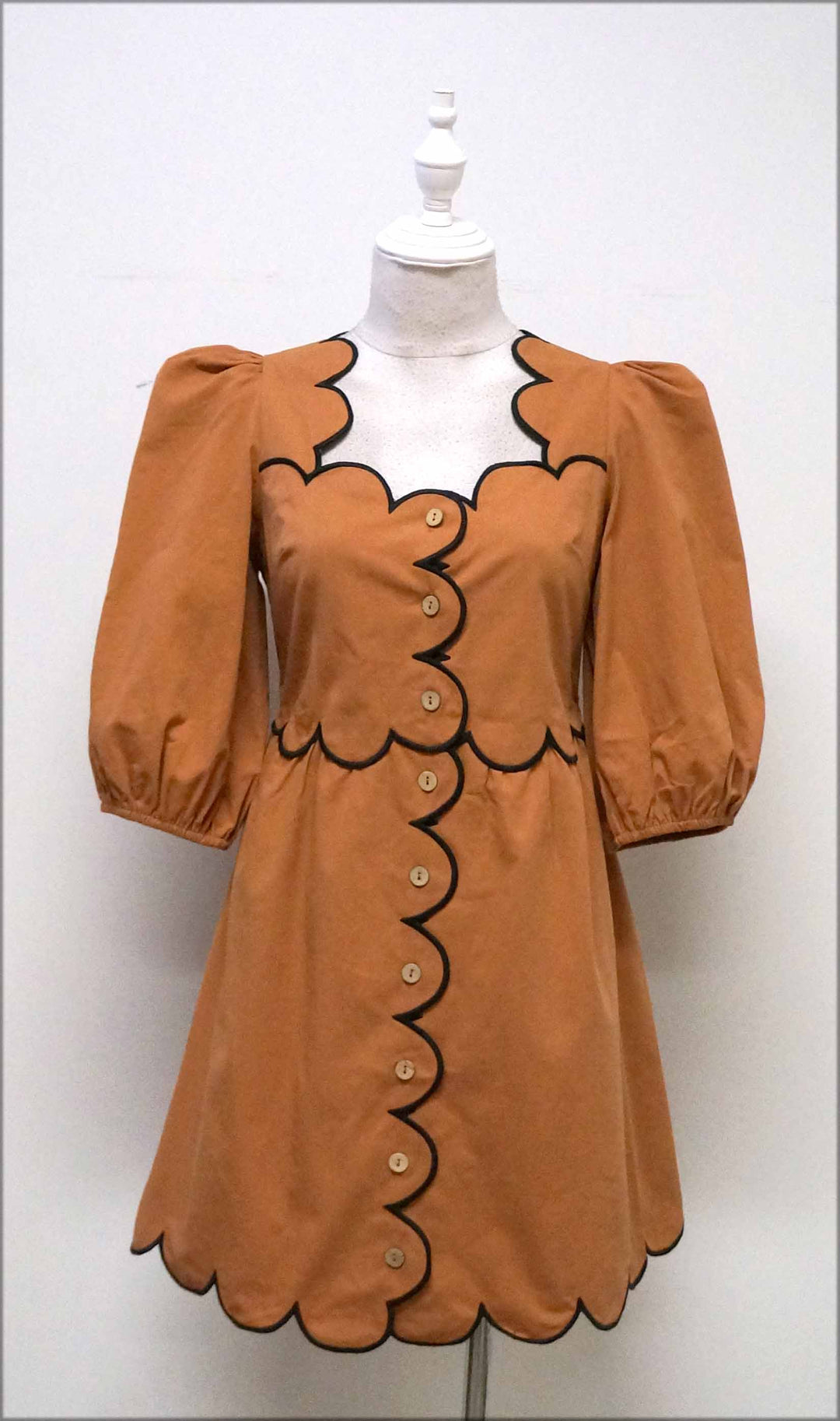 Camel Scalloped Hem Dress