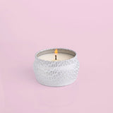 Volcano Signature White Mini Tin Candle 3oz – tropical citrus-scented portable candle in a white printed tin.