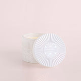 White Opal Gilded Faceted Jar Candle with iridescent finish, featuring the iconic Volcano tropical citrus fragrance