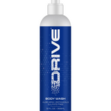 A 12 oz bottle of "Drive" 3-in-1 body wash with its distinct, masculine branding.