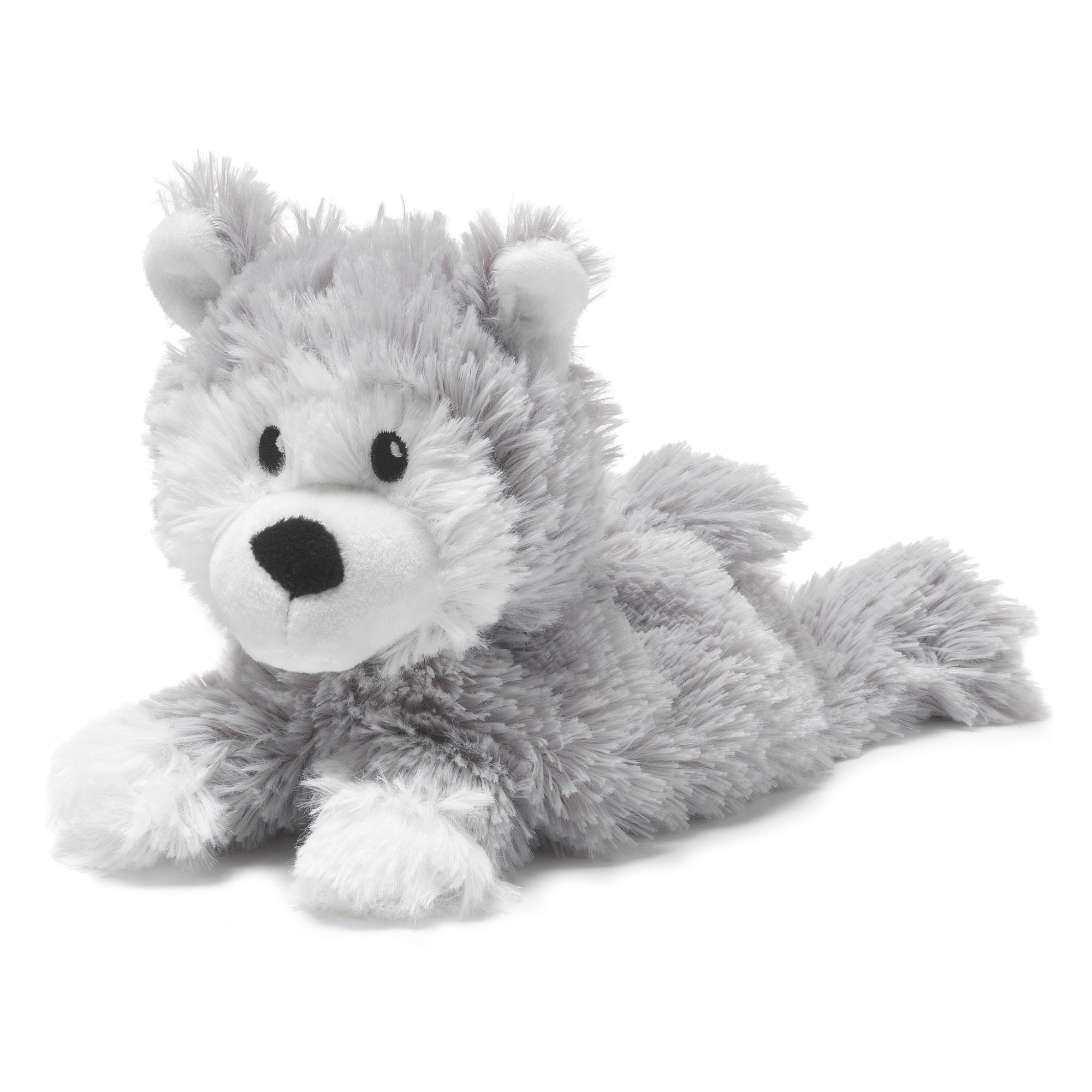 Husky Warmies Junior plush, microwavable and lavender-scented, perfect for warmth or cooling comfort.