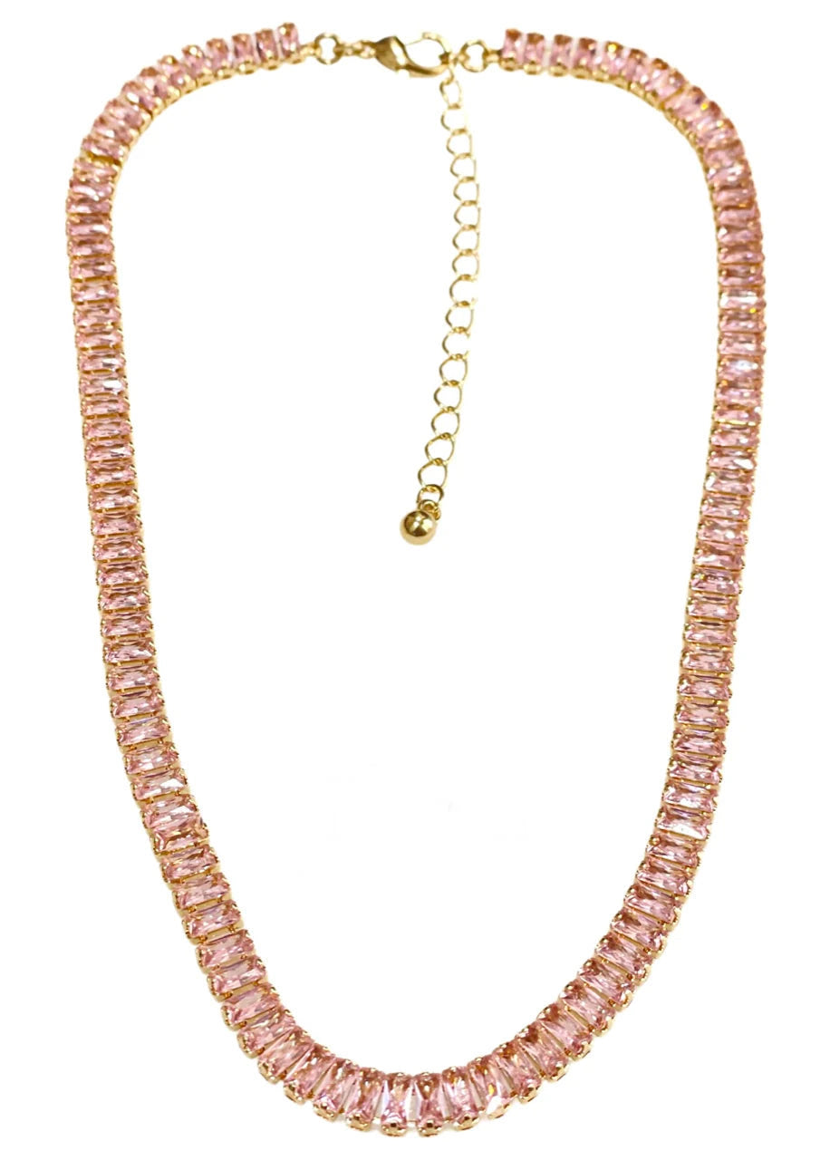 Pink Baguette Rhinestone Necklace