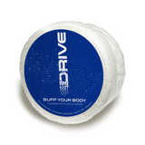 A masculine-designed, soap-infused sponge with the word "Drive" on it.