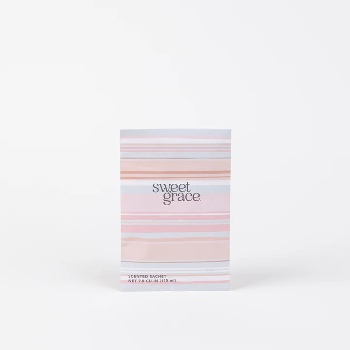A striped sachet with 'Sweet Grace' text on it
