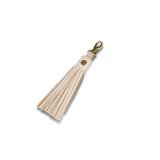 Jon Hart Detachable Leather Tassel with gold hardware and spring clasp, shown in a natural leather color option.