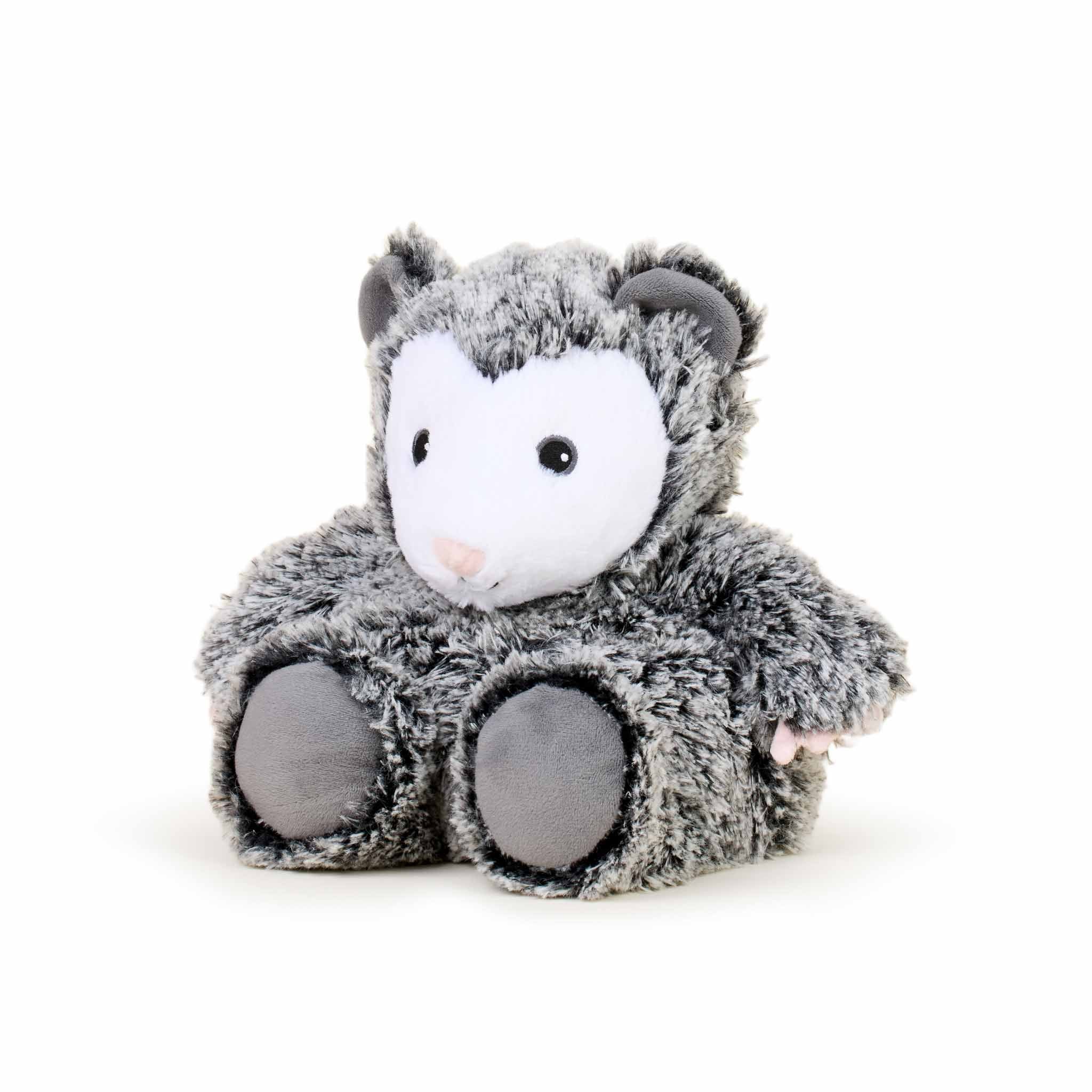 Opossum Warmies plush, microwavable and lavender-scented, perfect for warmth or cooling comfort.