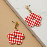 Red Checkered Flower Earrings