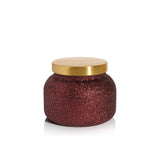 Capri Blue Tinsel & Spice Glam Signature Candle with maroon glitter finish and warm, festive holiday fragrance.