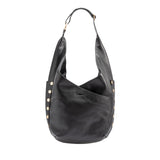 Hammitt Tom - A large, slouchy hobo bag in black luxury leather with brushed gold hardwareand red zipper.