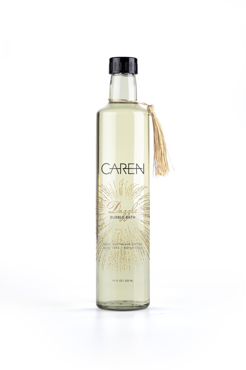 A bottle of "Dazzle" bubble bath.