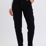 Judy Blue high waisted black denim cuffed cargo jeans