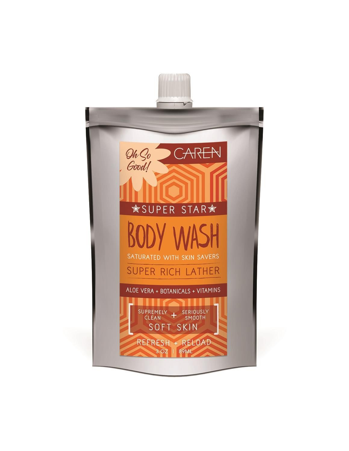 A 3 oz travel-sized pouch of "Dazzle" body wash.