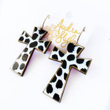 Black Dot Cross Dangle Earrings