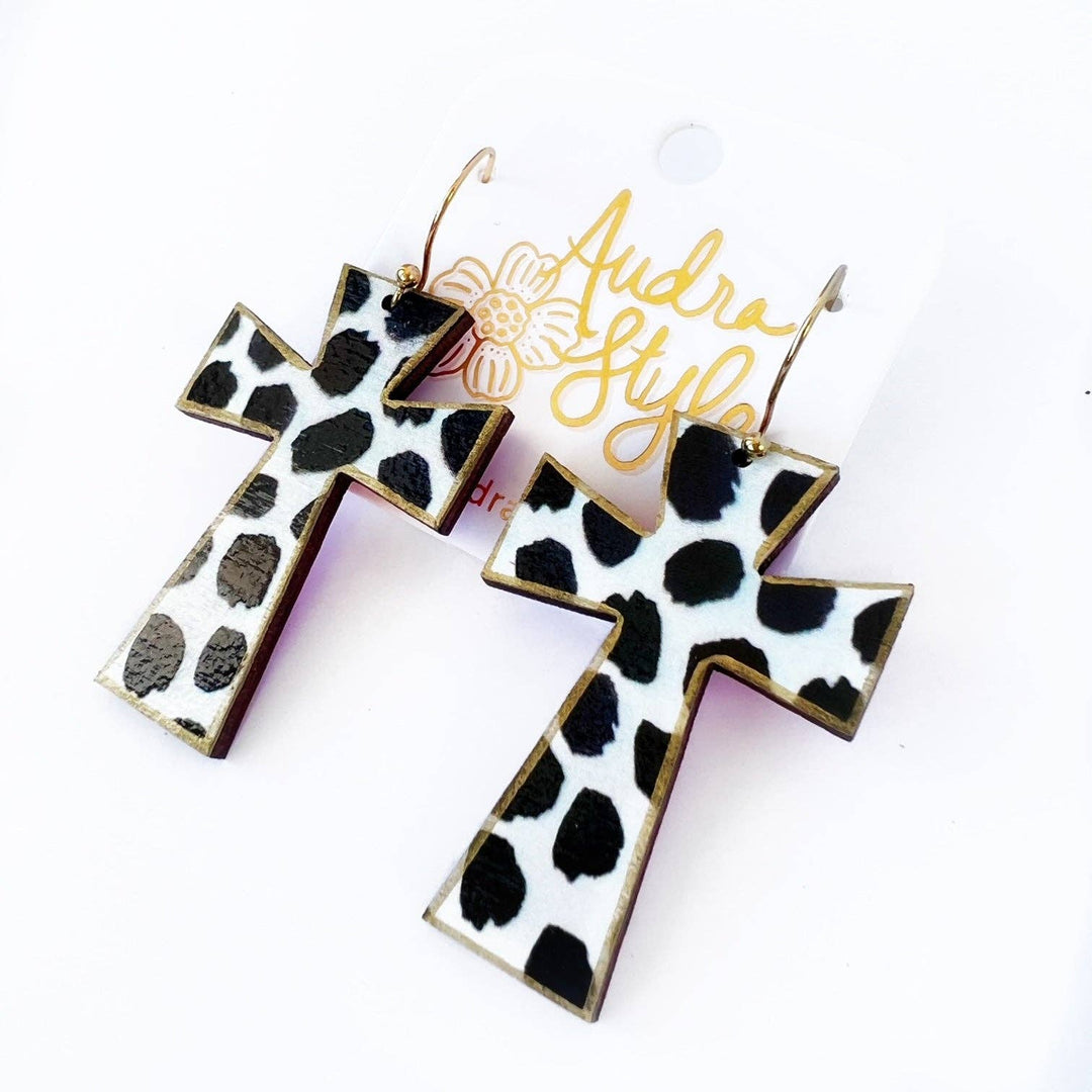 Black Dot Cross Dangle Earrings
