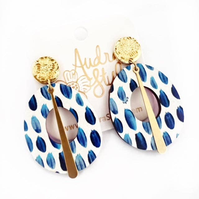 Blue White Bold Earrings from Audra Style