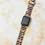 Black Stripe Flower Print Silicone Smart Watch Band