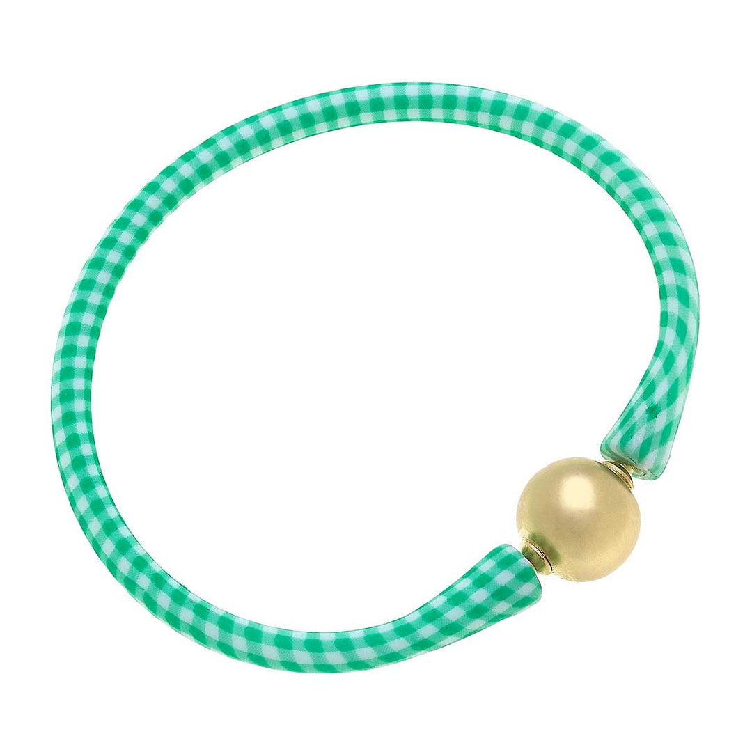 Bali 24K Gold Plated Ball Bracelet - Gingham Green