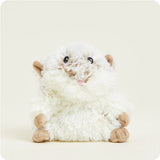 A small, soft, and round plush hamster toy with chubby cheeks, designed to be microwavable.