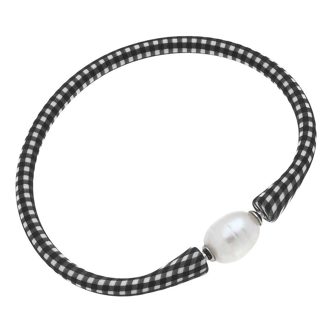Bali Pearl Black Gingham Silicone Bracelet