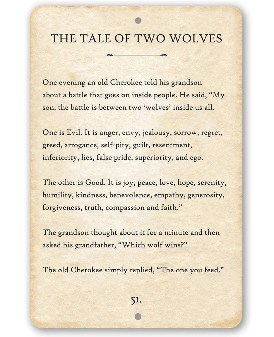 The Tale of Two Wolves - Metal Sign