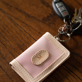 Jon Hart Wallet on a Ring with customizable leather patch, clear ID slot, and attached key ring.