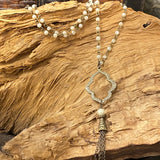 Antique Gold Cream Bead Pendant Necklace