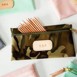 Jon Hart Large Pouch with coated canvas, natural leather details, and slim flat design for organized travel or daily use.