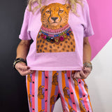 Jewel Collared Cheetah Rose Cropped Tee