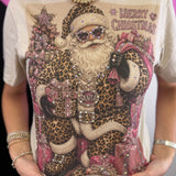 Merry Christmas Leopard Santa Blingy Tee