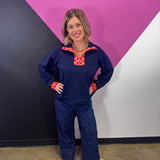 Navy Plaid Trim Pullover