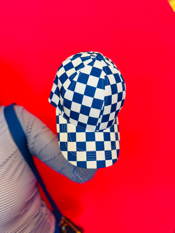 Blue Checkered Trucker Hat