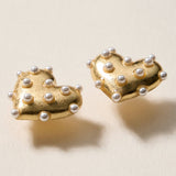 Gold Pearl Studded Heart Earrings