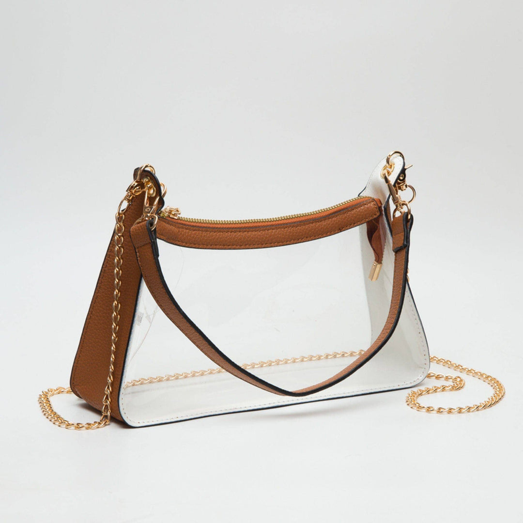 Tan Clear Satchel Bag With Chain Strap