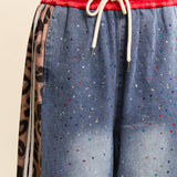 Red Striped Rhinestone Denim Joggers