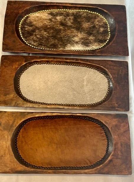 Beaded Classic Dough Bowl with Embossed Leather and Cowhide